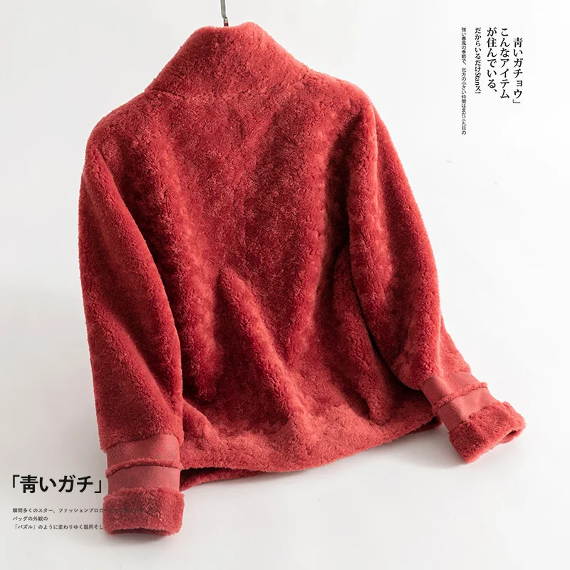 Coréen Laine Réel beige Red De coffee Vintage Vêtements Femmes 100 2018 Femme Manteau Mouton Fourrure Automne Zt1377 Veste Hiver 8xwzgzqd