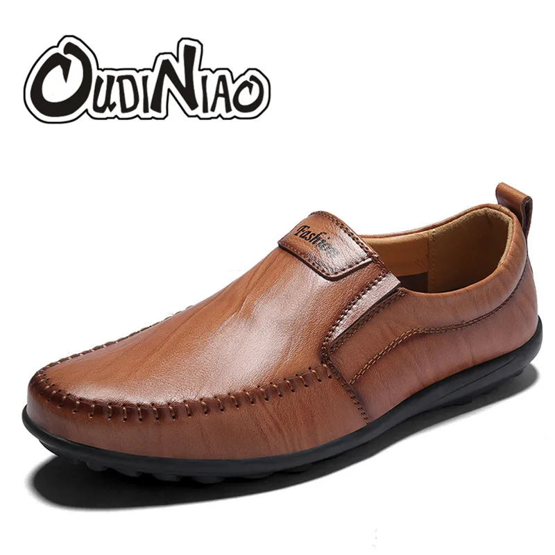 OUDINIAO Mens Shoes Split Leather Loafer Shoes Men Black