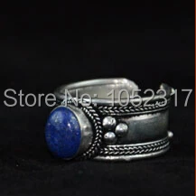 

Free Shipping 10pcs High Quality Retro Style Tibet Silver Carved Lace inlay Blue Lapis Lazuli Bead Nepal Ring Adjustable Unisex