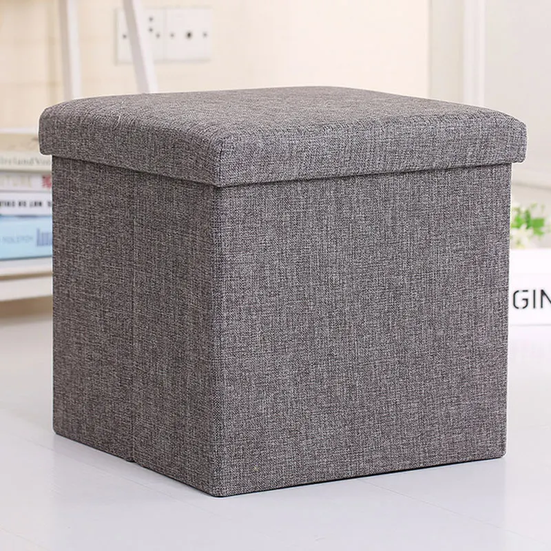 Folding Storage Stool Chairs Fitting Room Stool Multifunctional Chair Storage Box Cloest Tea Table Coffee Table Sofa Stool - Color: Dark grey