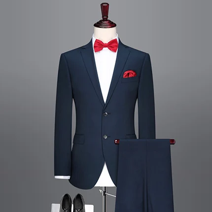 Брендовая одежда новые мужские официальные костюмы свадебные костюмы 2 шт./3 шт. жилет/брюки/пальто 70% Шерсть Мужчины торжественное платье костюмы тонкий Бизнес носить - Цвет: deep blue 2 Pieces