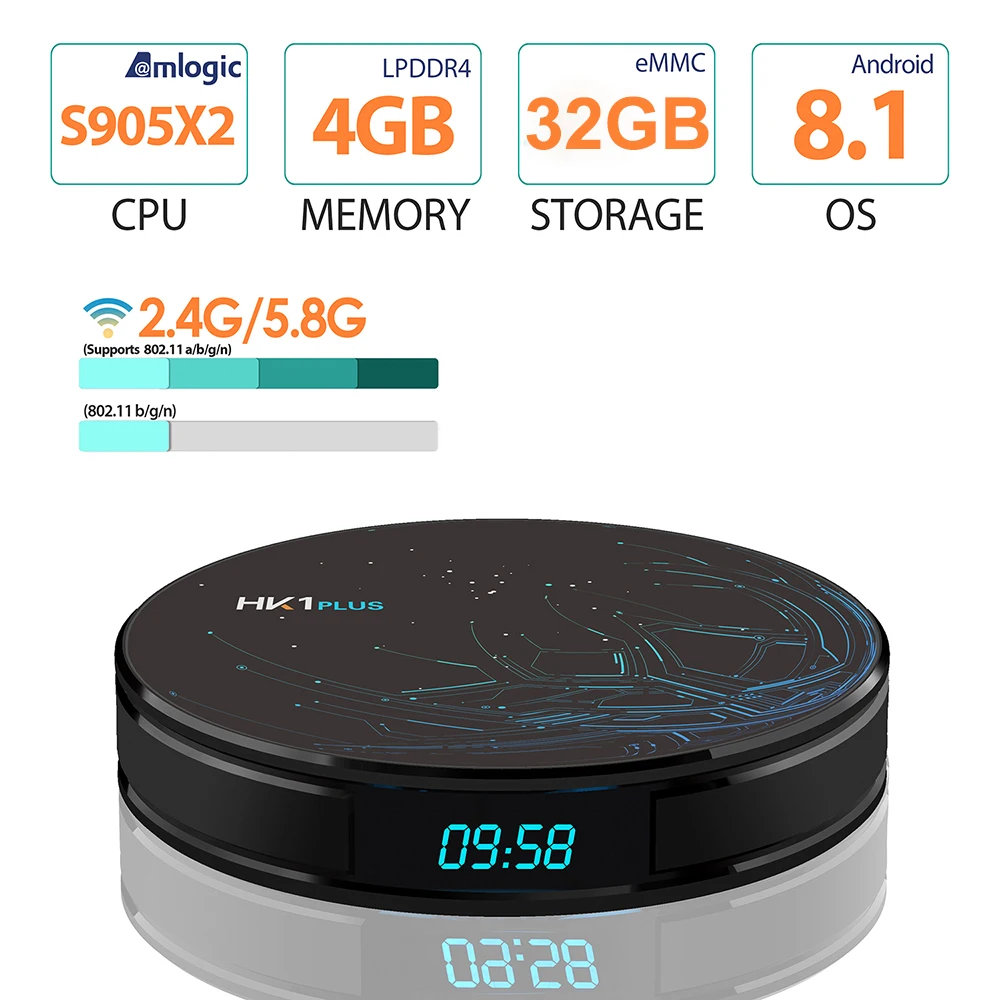 HK1PLUS Amlogic S905X2 Android 8,1 четырехъядерный ТВ приставка 4 ГБ/32 ГБ 2,4 г/5 ГГц двойной wifi BT4.0 10/100 LAN предустановленный медиаплеер