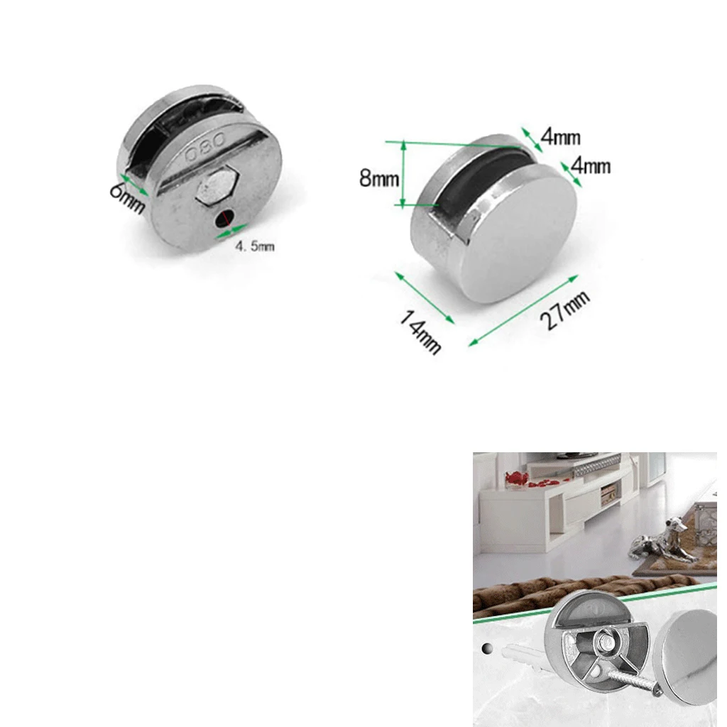 2Pcs No Screws~Zinc Alloy Round Mirror Holder Clip Clamp Bracket Flat Surface