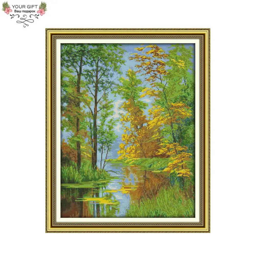 Joy Sunday Creek Forest Home Decoration F343 14CT 11CT Counted Stamped Reflection Needlework Needlepoint Embroidery Cross Stitch | Дом и сад