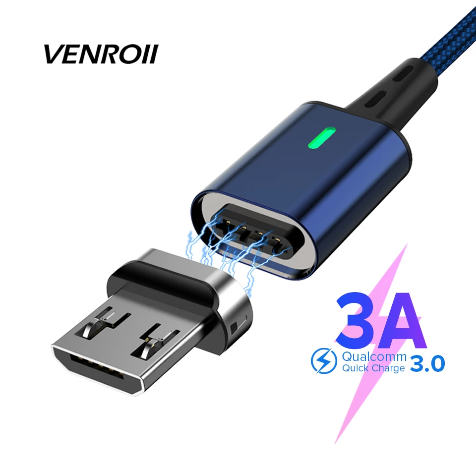 

Venroii Magnetic USB Cable 1M 3A Fast Charging Micro USB Data Kable Magnet Phone Charger Cord for Xiaomi Redmi Note 5 6pro Honor