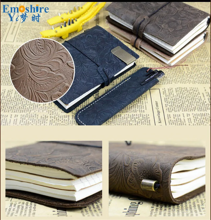 Emoshire Tied the rope travel Notepad custom handmade leather leather notebook retro European-style diary gift (15)