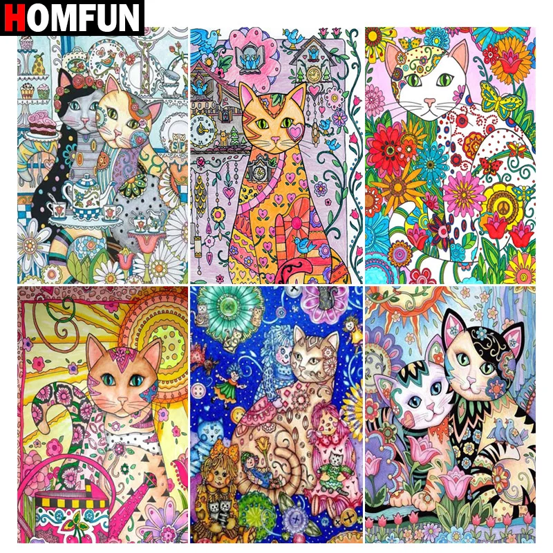HOMFUN tam kare yuvarlak matkap 5D DIY elmas boyama i ek ve kedi 3D nak 
