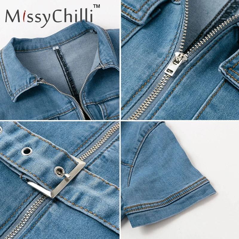 MissyChilli, сексуальный джинсовый комбинезон с поясом, для офиса, для женщин, на молнии, синий, летний повседневный комбинезон, для женщин, модные, вечерние, для клуба, джинсовые комбинезоны