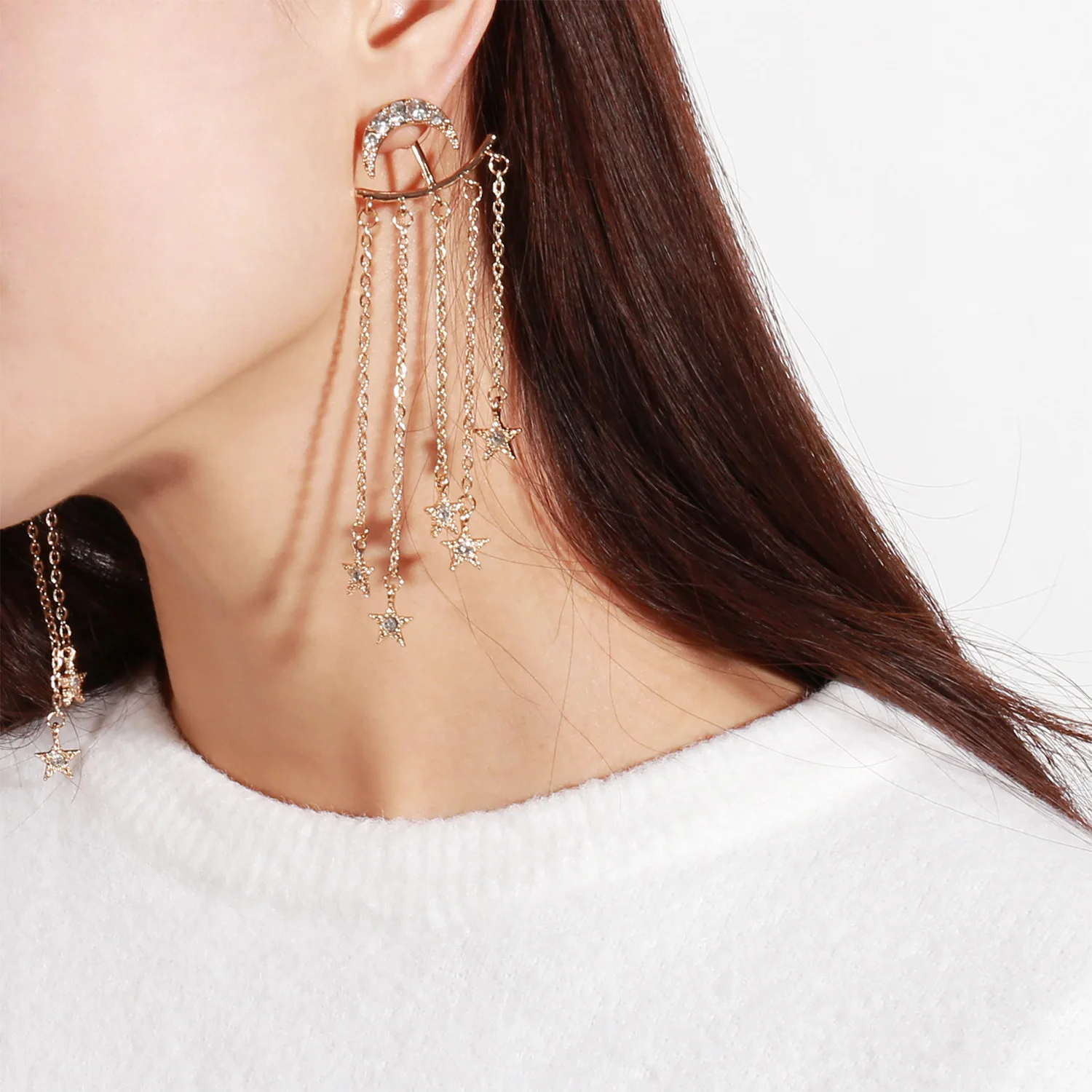 

Fashionable business temperament Earrings Lunar Star and Star Shoot Dropping Ear Nail