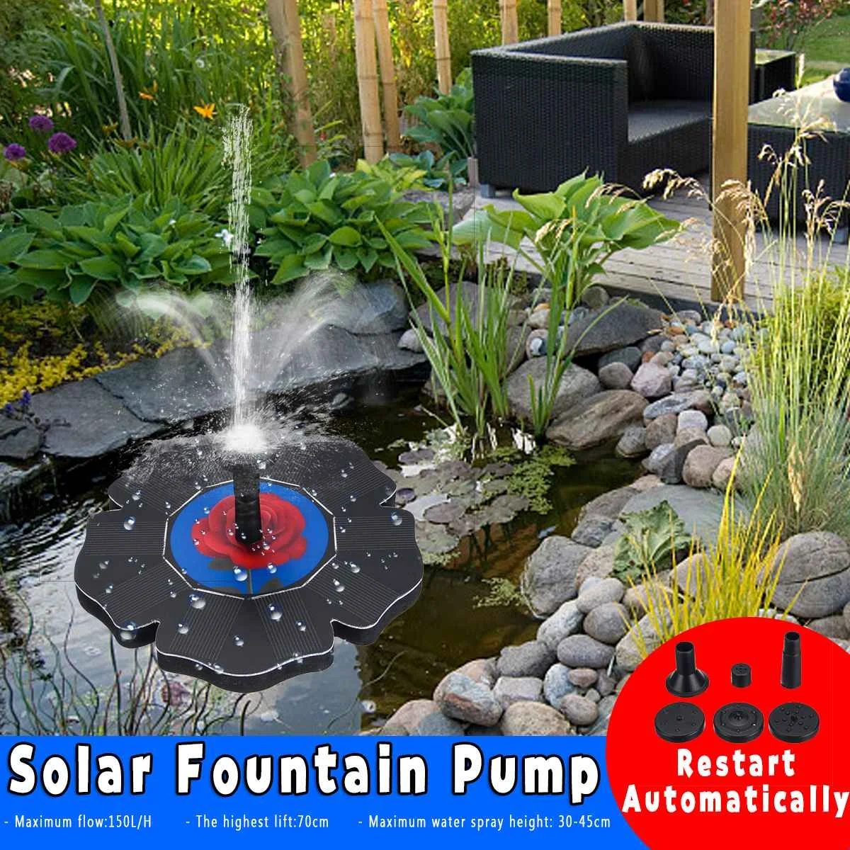 

Solar Water Floating Pump Solar Power Water Pump Floating Panel Pool Garden Pond Landscape + 6 Spray Heads Solar Garden Outdoor