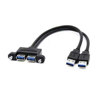 

Two Combo Dual USB 3.0 Male to USB 3.0 Female Extension Cable with Screw Panel Mount