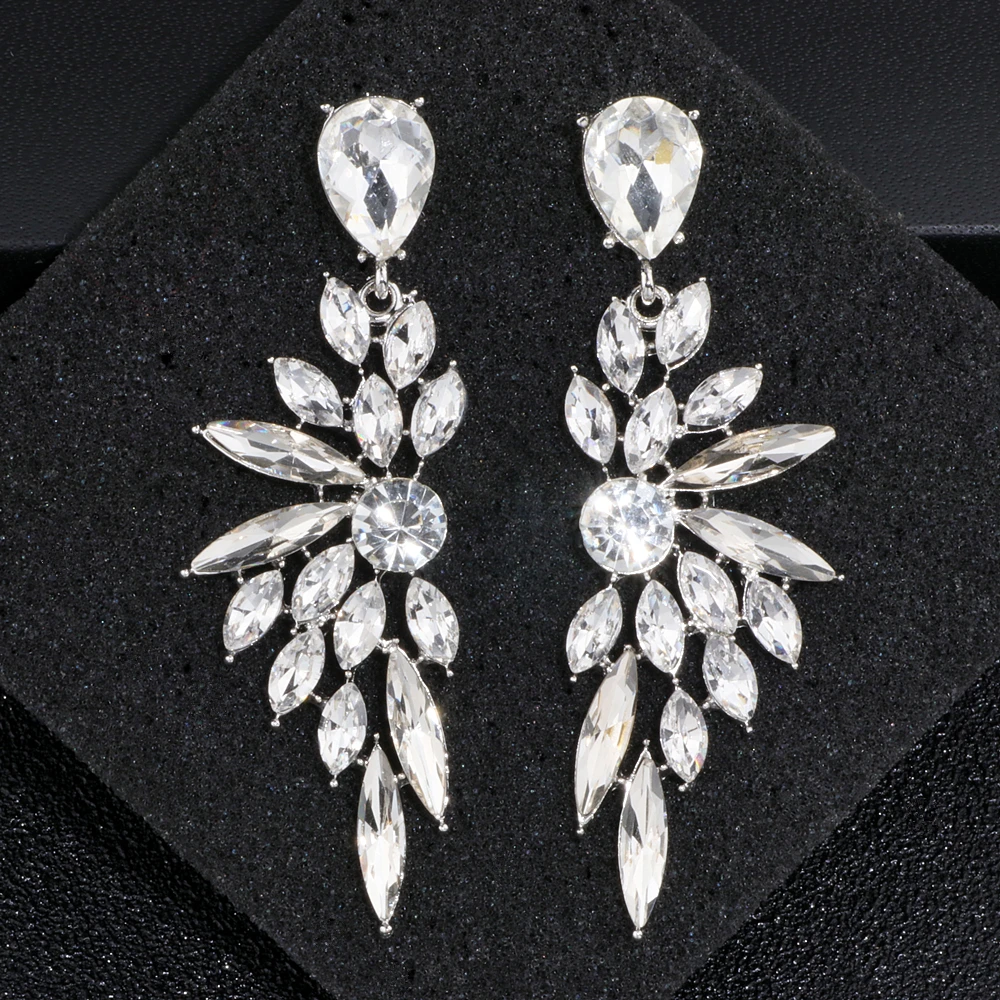 Элегантные серьги в форме пера с кристаллами для женщин Женский Серебряный Свадебные Длинные свисающие серьги Модные ювелирные изделия WX060