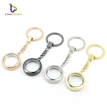 

5PCS !! 30mm Round magnetic glass locket keychains floating charm locket 4 Colors can choose Zinc Alloy LSFK02*5
