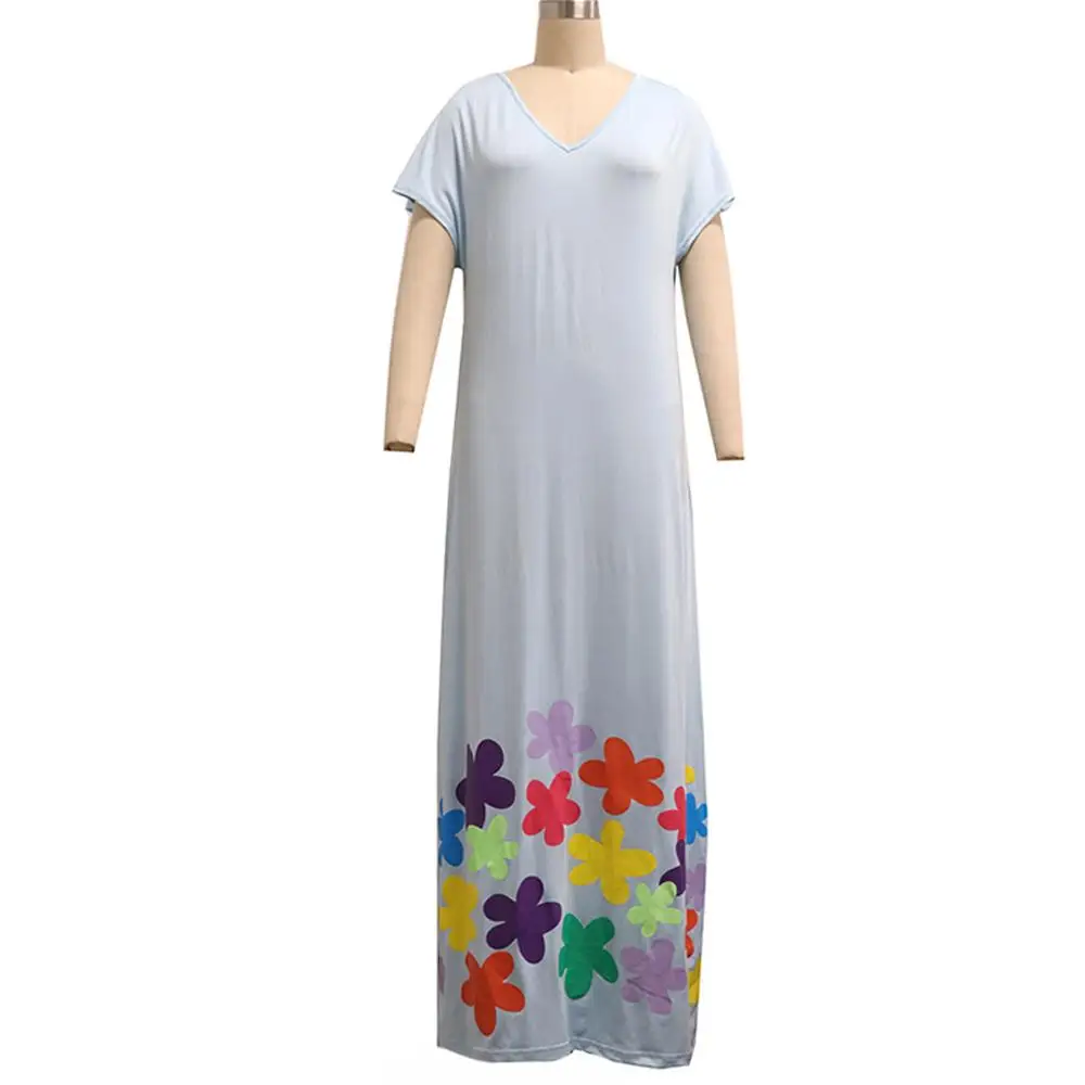 Стиль, женское летнее платье размера плюс, бохо, короткий рукав, цветочный принт, платье с разрезом, длинное, макси, вечерние, Пляжное, свободное платье, VestidoBB4 - Цвет: B