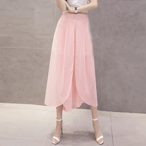 Твердые широкие брюки ноги Для женщин летние женские свободные повседневные брюки Для женщин Высокая Талия шифон Брюки Женские брюки плюс Размеры 5XL - Цвет: pink
