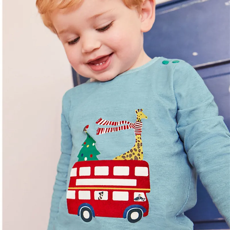 

Jumping meters cartoon baby boys t shirts printed bus and giraffe cute clothes long sleeves spring autumn tops hot 18/24M-6T