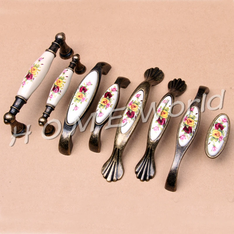 Винтажные бронзовые керамические дверные ручки, выдвижные ручки для шкафа, ручки для кухни, модные мебельные аксессуары