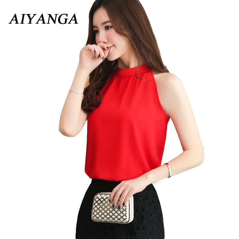 

2018 Women Summer Blouse Shirt Soild Colors Sleeveless Halter Neck Blusas Off Shoulder Female Thin Cool Loose Tops Sexy Vest