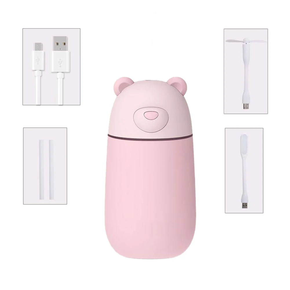 Портативный милый медведь Форма увлажнитель воздуха с USB вентилятор USB светильник 3-в-1 мини домашний Настольный увлажнитель воздуха, послужат прекрасным подарком для Спальня дома - Цвет: Pink
