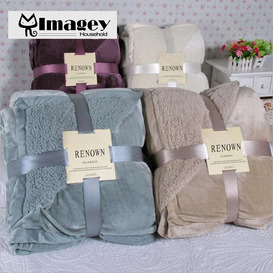 Imagey High Quality Sherpa Throw Blanket 50" x 60" Reversible Textured