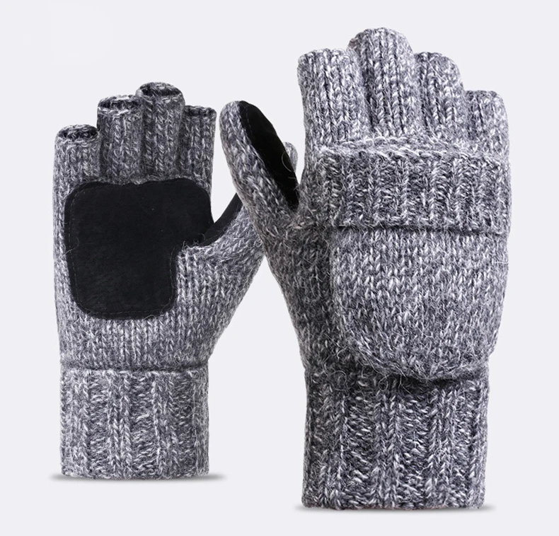 Высокое качество плюс толстые мужские перчатки без пальцев мужские шерстяные зимние теплые открытые митенки для пальцев Вязаные Теплые