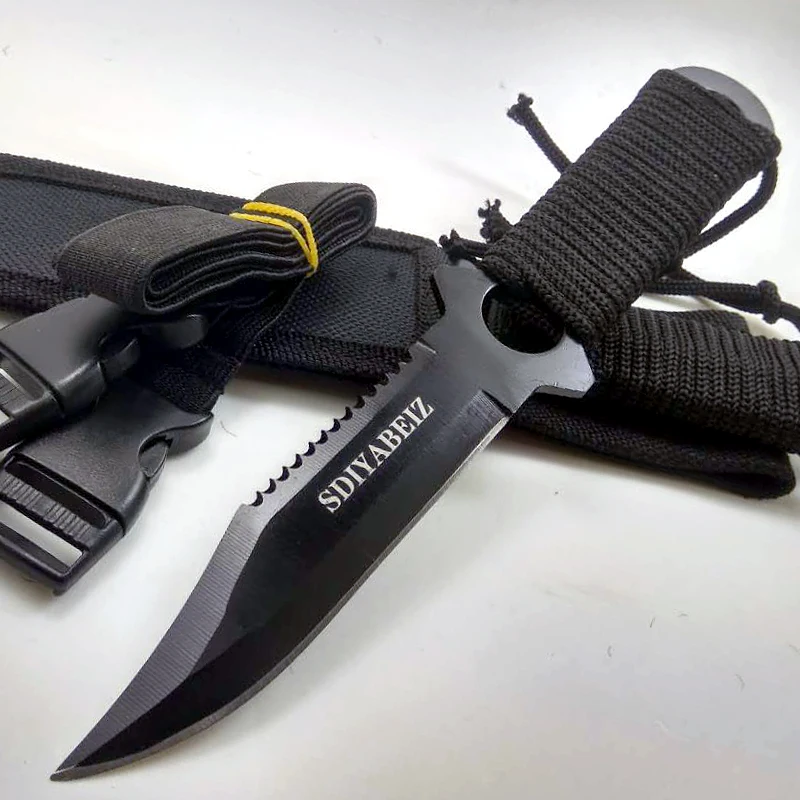 

Titanium Steel Diving Straight knife Outdoor Survival knives Camping Tactical Knife with Nylon Sheath SDIYABEIZ