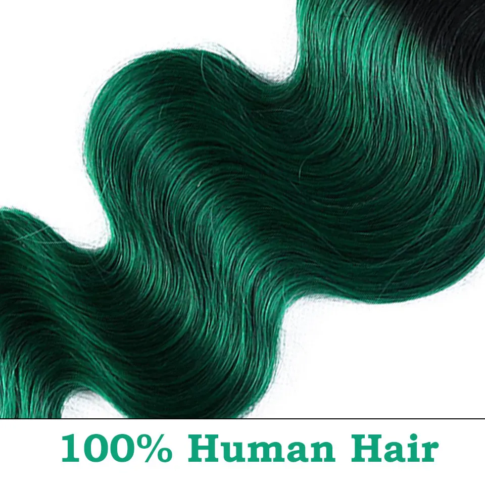 Бирюзовые Связки с фронтальным Связки малайзийских волос с закрытием NonRemy beauty Plus темно-зеленый Омбре 2 3 Связки с фронтальным