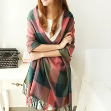 Зимний шарф URDIAMOND, новинка, клетчатый Модный корейский шарф с кисточками, осенняя Дамская кашемировая шаль