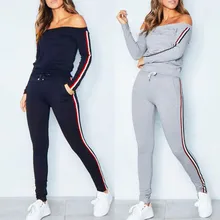 Сексуальный комплект из двух предметов с открытыми плечами, спортивные костюмы, Осенний женский спортивный костюм#0613