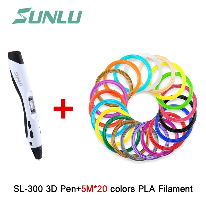 SUNLU 3D Ручка SL300A сменная ABS/PLA/PCL нить 1,75 мм черная 3D Ручка для рисования Sunlu для детей и взрослых подарки на день отца - Цвет: White Pen 100m PLA