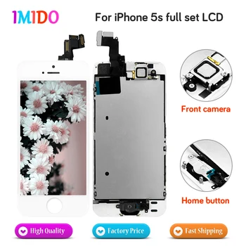 

50pcs AAA+++Quality Full Set LCD Display For iPhone 5S Home button+Front camera LCD display Touch screen Digitizer Assembly