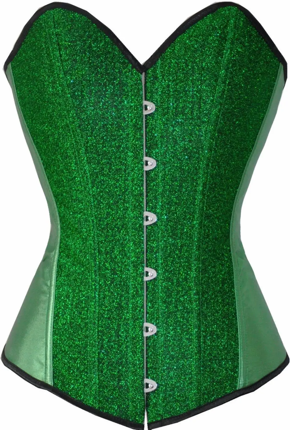 FREE SHIPPING Green Shiny Sparkle Glitter Corset Bustier Waist Cincher Club Party Wear Top