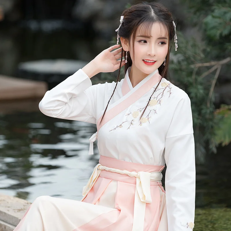Белый Hanfu для женщин танцевальный костюм Улучшенный Hanfu Этническая древняя династия Хан одежда косплей Hanfu сценические костюмы BL1240