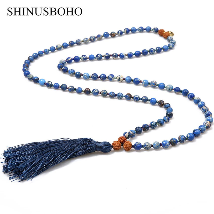 SHINUS BOHO 6 мм натуральные камни Strand ожерелья для женщин 108 Mala камень реики колье с