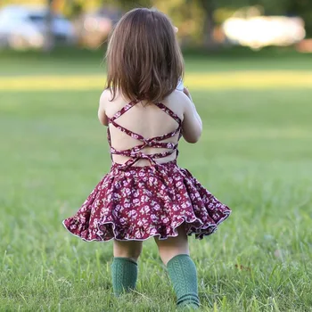 

2019 Europe and United States summer ins girls dress kids retro wind floral tie straps dresses children's back strap dress