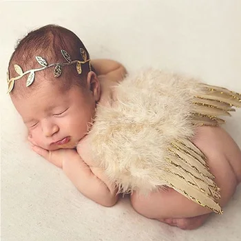 

Brand New Baby Newborn Angle Feather Wing And Olive Branch Headband Photograph Prop Suit Infant Clothes Suit