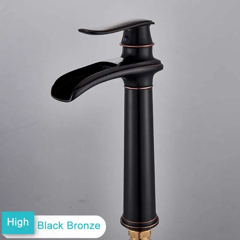 Латунный водопад смеситель кран черный бронзовый столешница одной ручкой водопроводной кран одно отверстие холодной горячей воды смеситель кран - Цвет: High Black Bronze