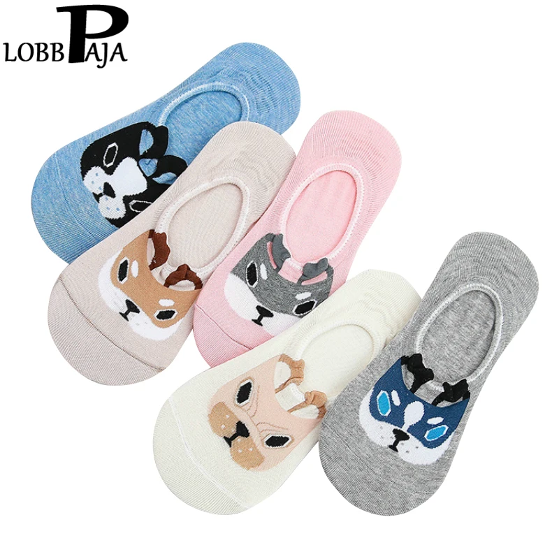 

LOBBPAJA Socks Women Slippers Summer Spring Cotton Anti-slip Silicone Invisible Boat Socks Dogs Ankle Socks Girls 5 Pairs/Pack