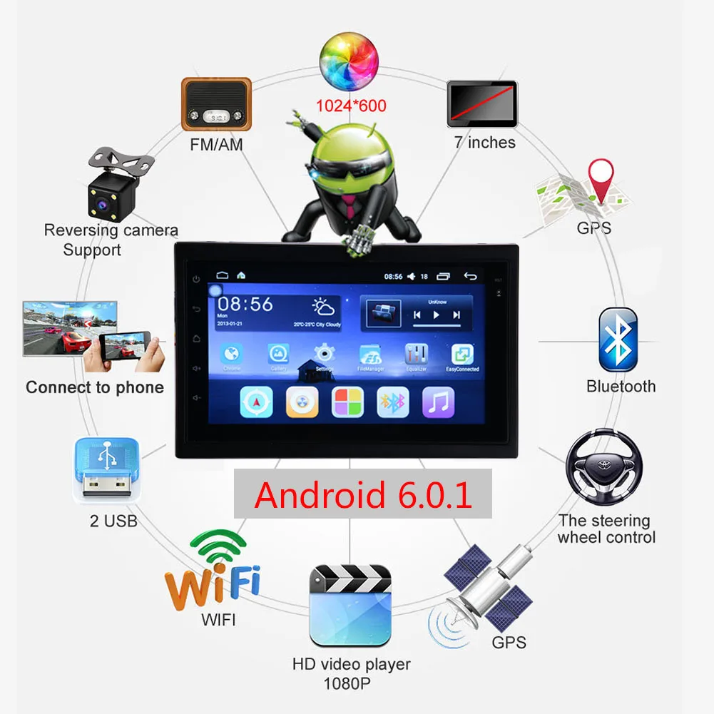 US $107.04 Android 60 Universal 7Inch 2DIN Car Multimedia WIFI Player GPS Navigator HD Reversing Audio Video Phone Interconnect Autoadio