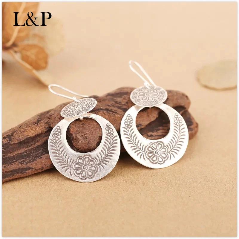 

L&p Sterling Silver Pure Handmade Drop Earrings Women Jewelry,top Quality National Style Earrings For Girl,birthday Gift