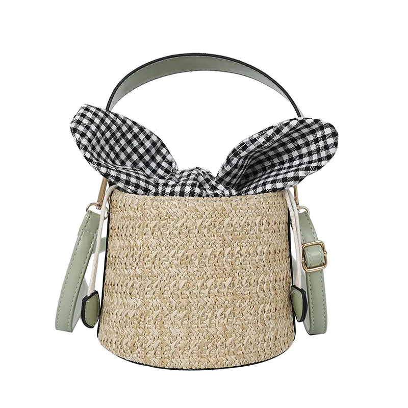 

Versatile Straw Plaited Article Bucket Weave Sandy Beach Small Bag Single Shoulder Portable Woman Package Tide Versatile B454