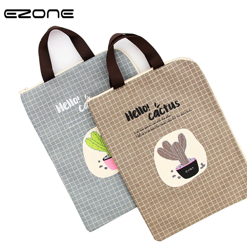 

EZONE Cute Document Bag Kawaii Grid Cactus Folder Bag Larger Simple Oxford Cloth Folder For Filing Products Office Supplies