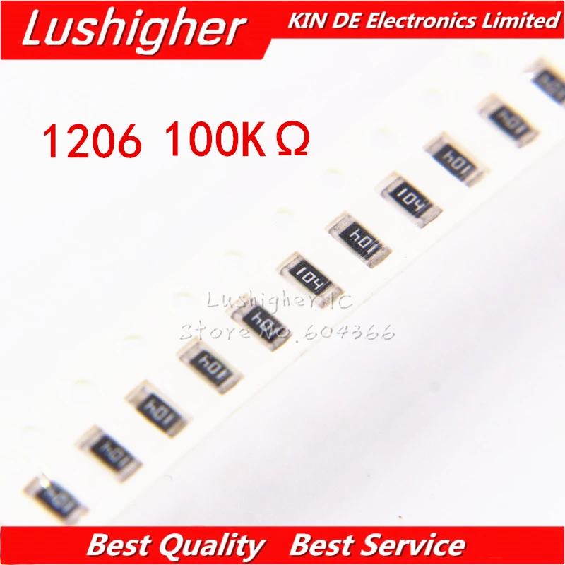 

100PCS 1206 SMD Resistor 1% 100K ohm 104 100Kohm free shipping