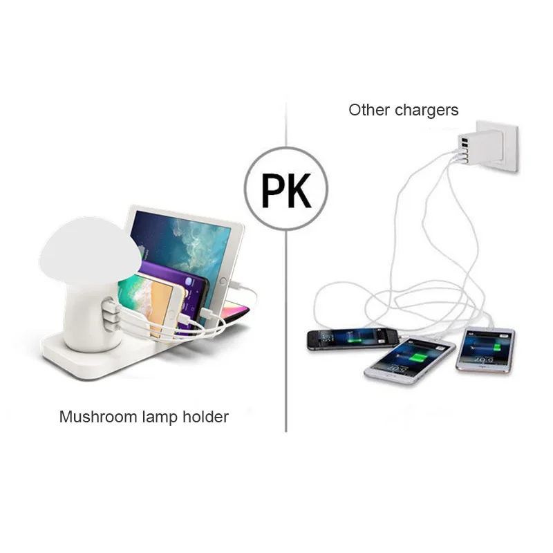 3 порта USB зарядное устройство Беспроводная Qi зарядная станция Док-станция QC 3,0 быстрая Грибная Ночная лампа зарядное устройство для мобильного телефона и планшета