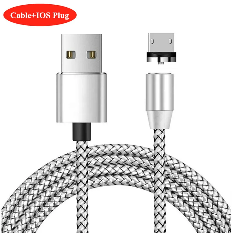 НИСИ 1 м 5 В/2,1 а светодиодный магнитный usb-кабель для зарядки iPhone, samsung, Xiaomi, huawei type C/Micro usb/IOS, кабель для быстрой зарядки - Цвет: Silver IOS Cable