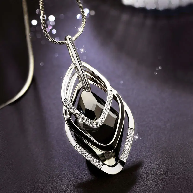 

Geometric Sweater Necklace Rhinestone Crystal Choker Snake Chain Jewelry Birthday Gift Women Necklace