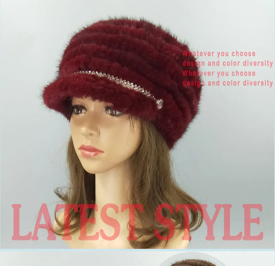 Шапка с норковыми ушами, женская шапка, зимняя вязаная шерстяная ткань для России, эластичная, подходит для большинства повседневных толстых шапок