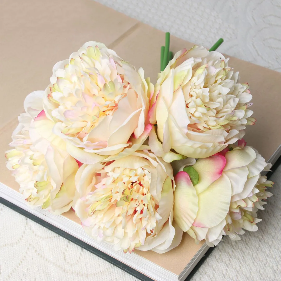 1 Bouquet Artificial  High Quality Fake Peony Bouquet Flower Decoration Simulation Flower Silk Artificial Peony Flowers