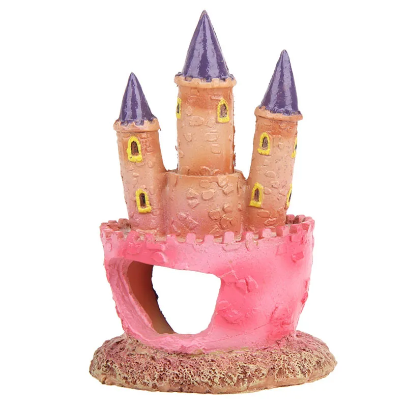 Pink Resin Diamond Castle Aquariums Decorations Castle Tower For Fish