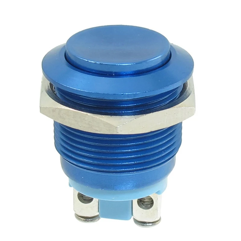 19mm Mounted Thread Momentary SPST Blue Stainless Steel Round Push